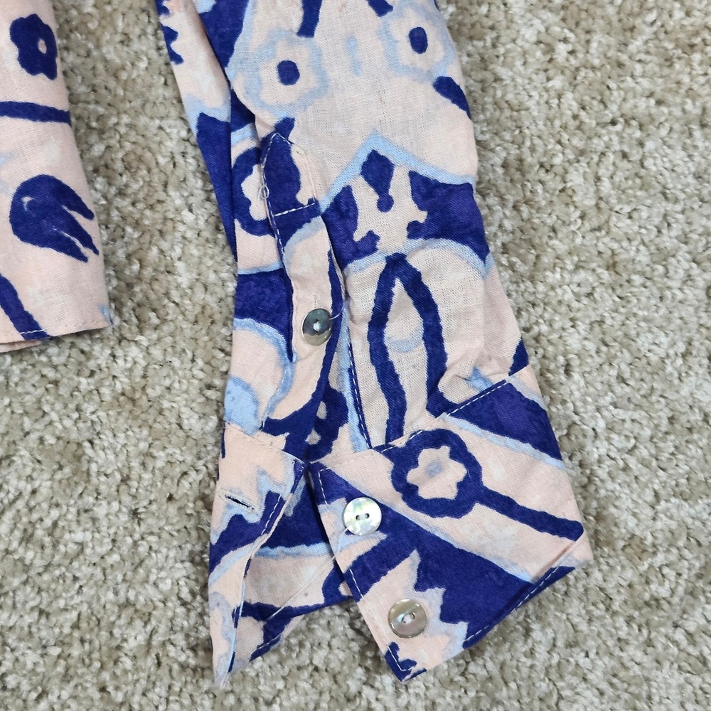 Christian‎ Siriano Shirt Tie Front Blue Paisley Linen Blend Boho S - Picture 7 of 10